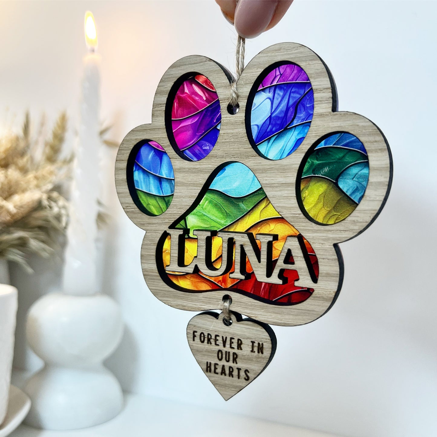 Rainbow Cat Paw Stained Glass