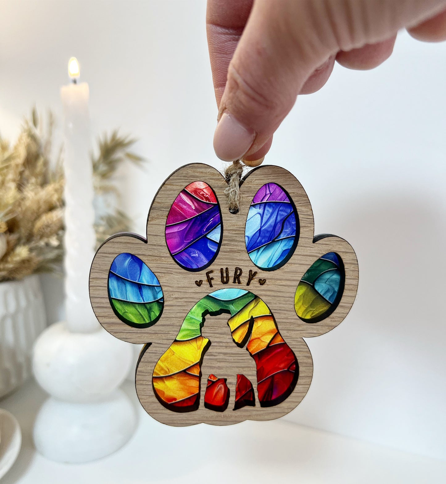 Rainbow Paw Dog Breed Stained Glass