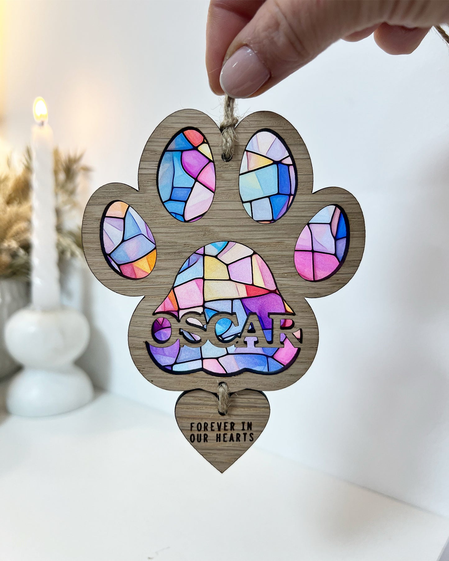 Pink Dog Paw Stained Glass