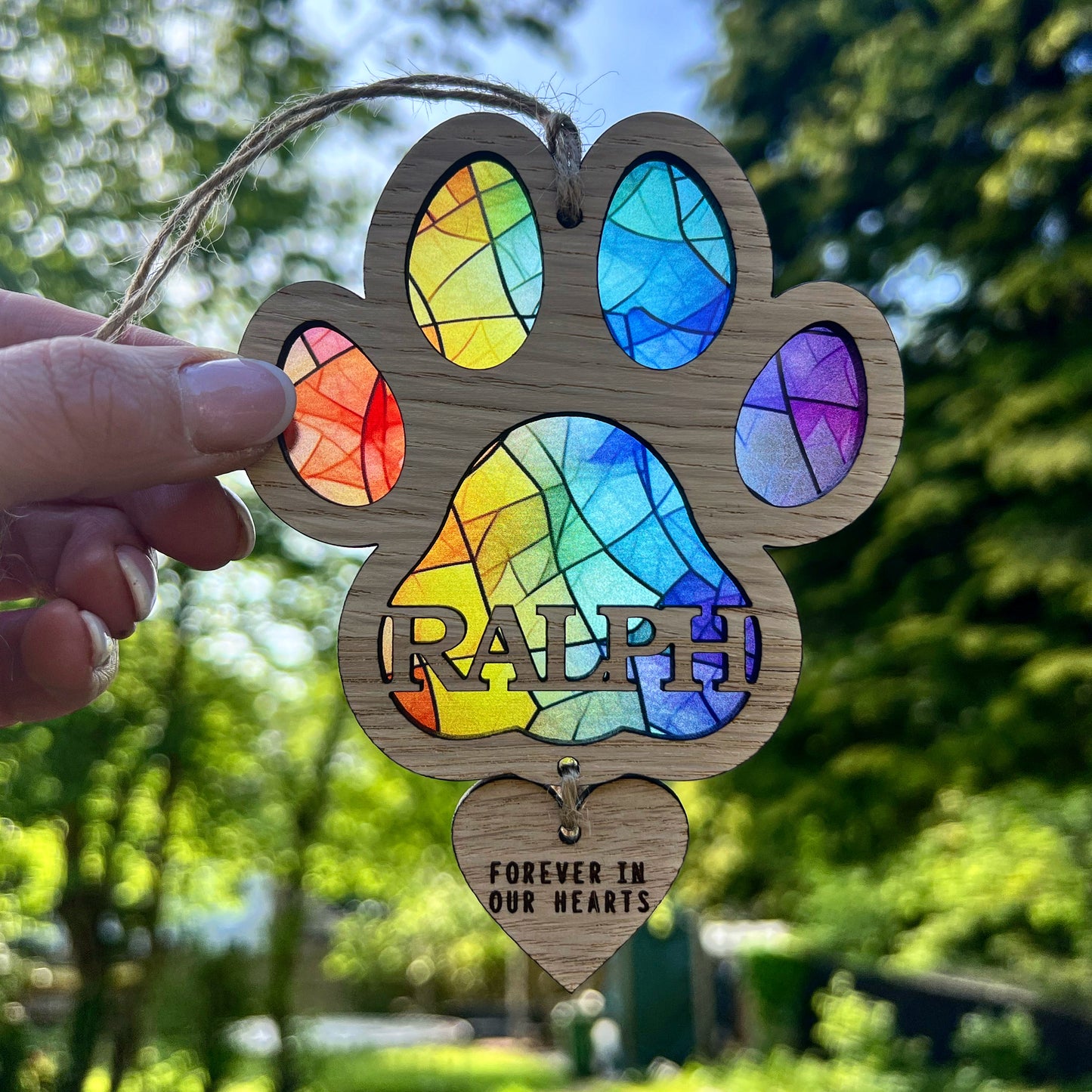 Rainbow Dog Paw Stained Glass