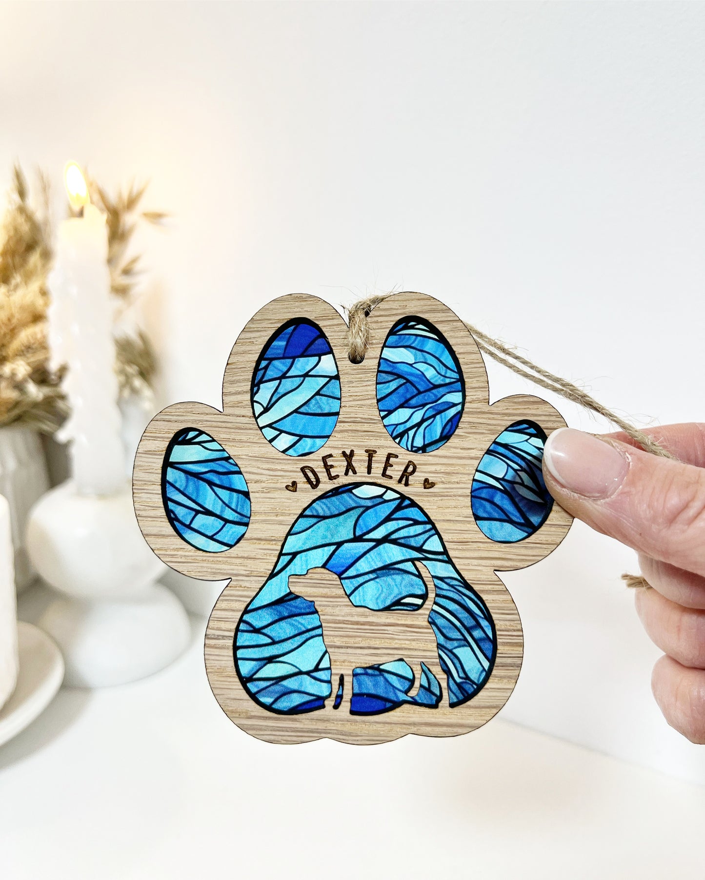 Blue Paw Dog Breed Stained Glass