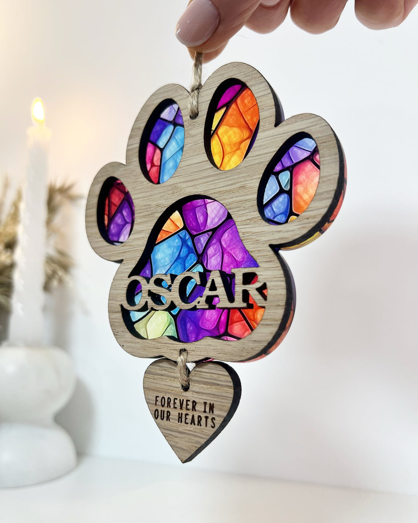 Purple Dog Paw Stained Glass