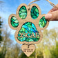 Green Dog Paw Stained Glass