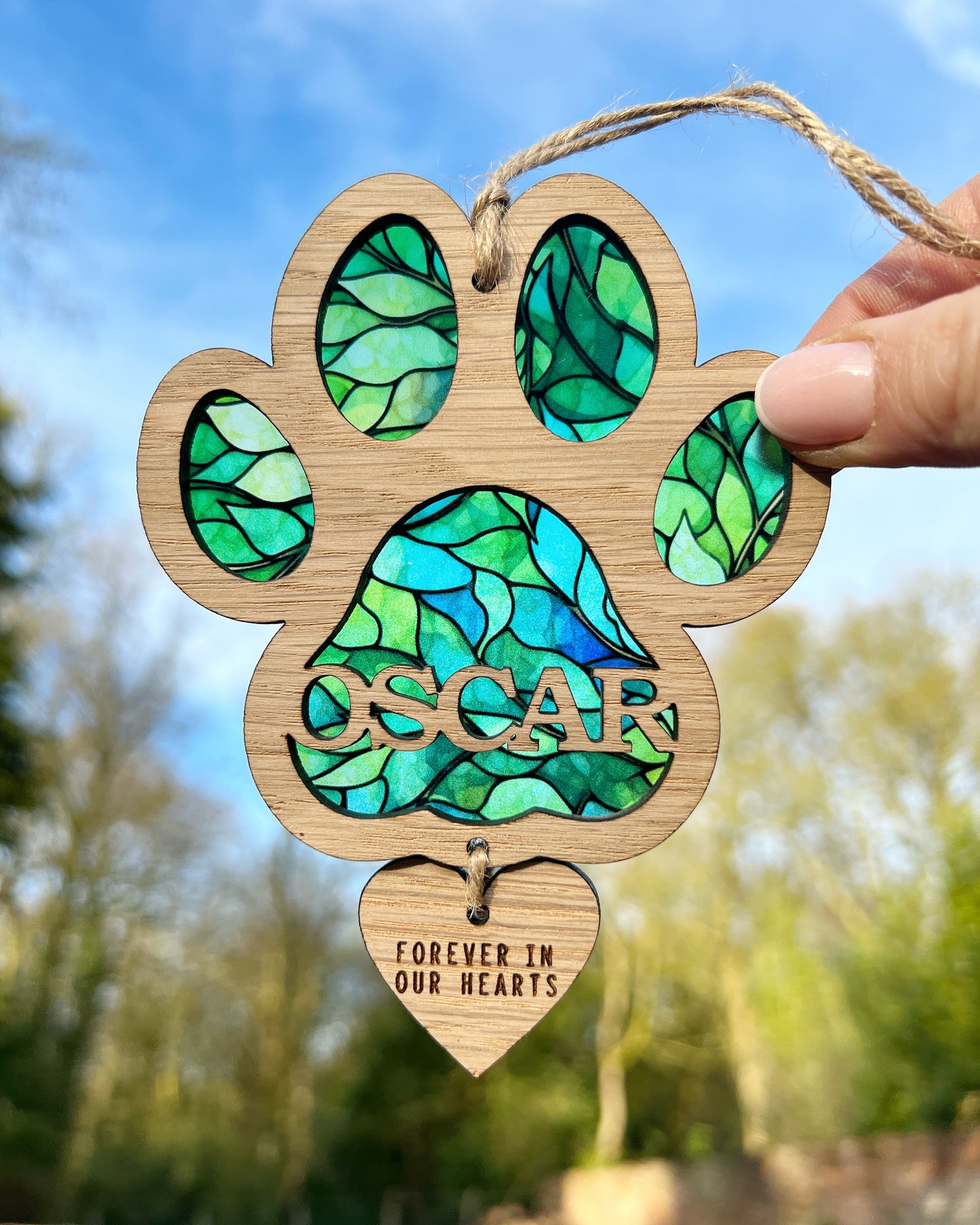 Green Dog Paw Stained Glass
