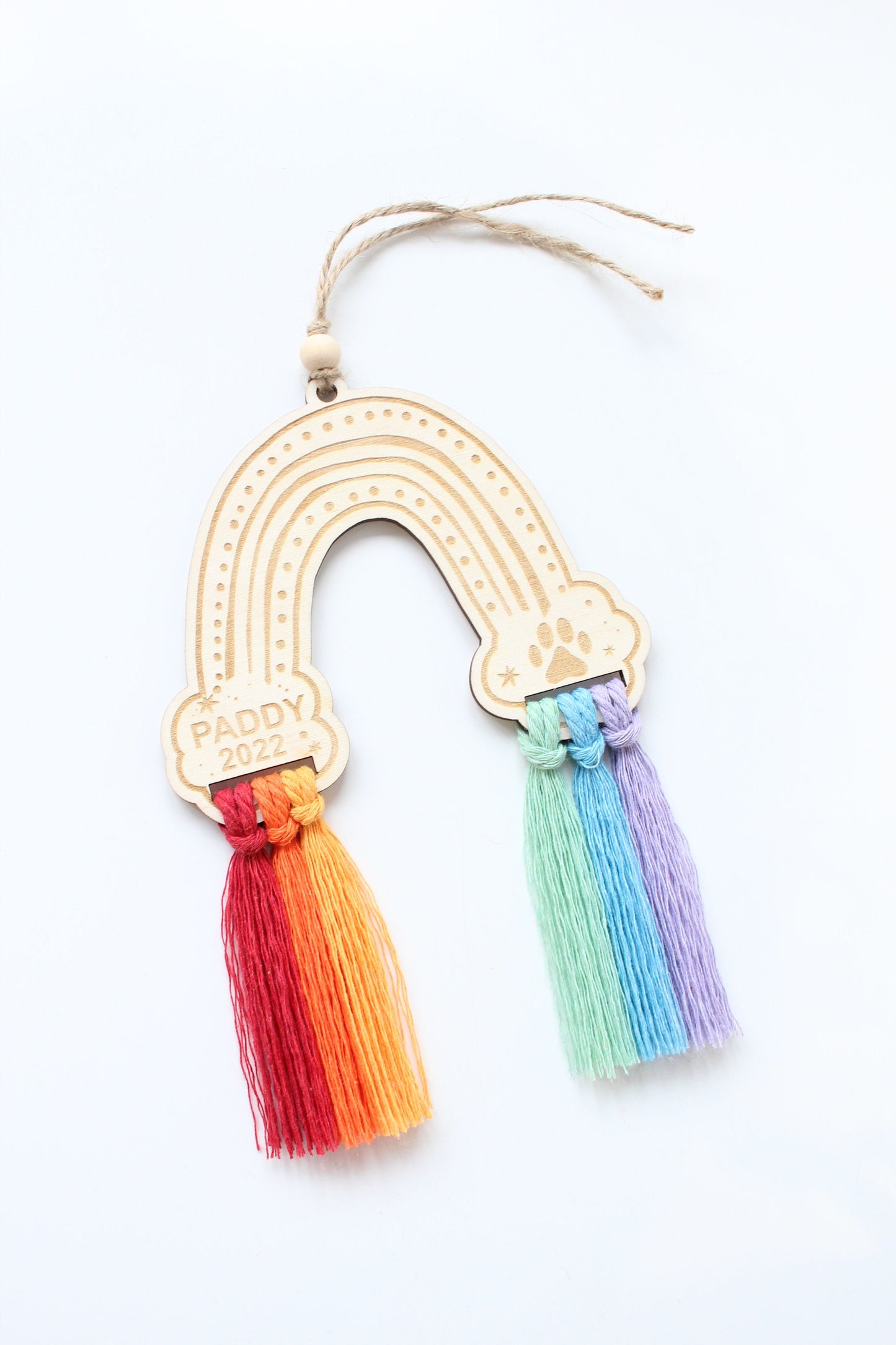 Rainbow macrame pet memorial