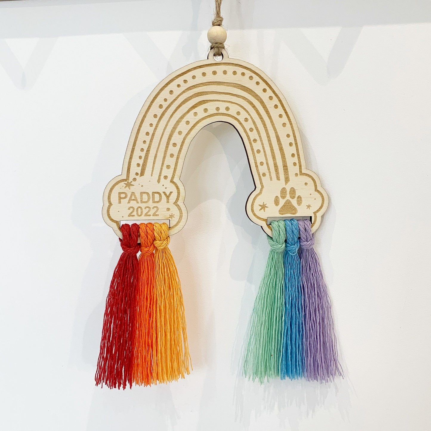 Rainbow macrame pet memorial