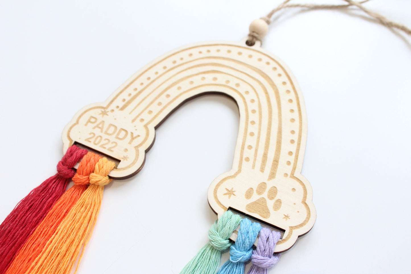 Rainbow macrame pet memorial