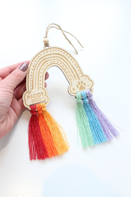 Rainbow macrame pet memorial