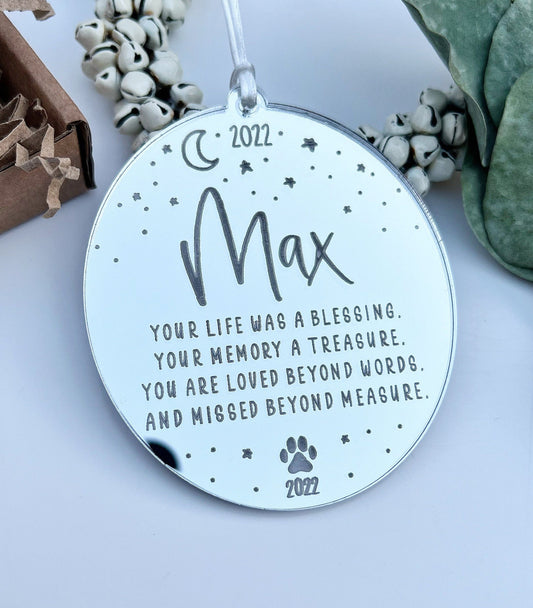 Mirrored oval pet sympathy ornament