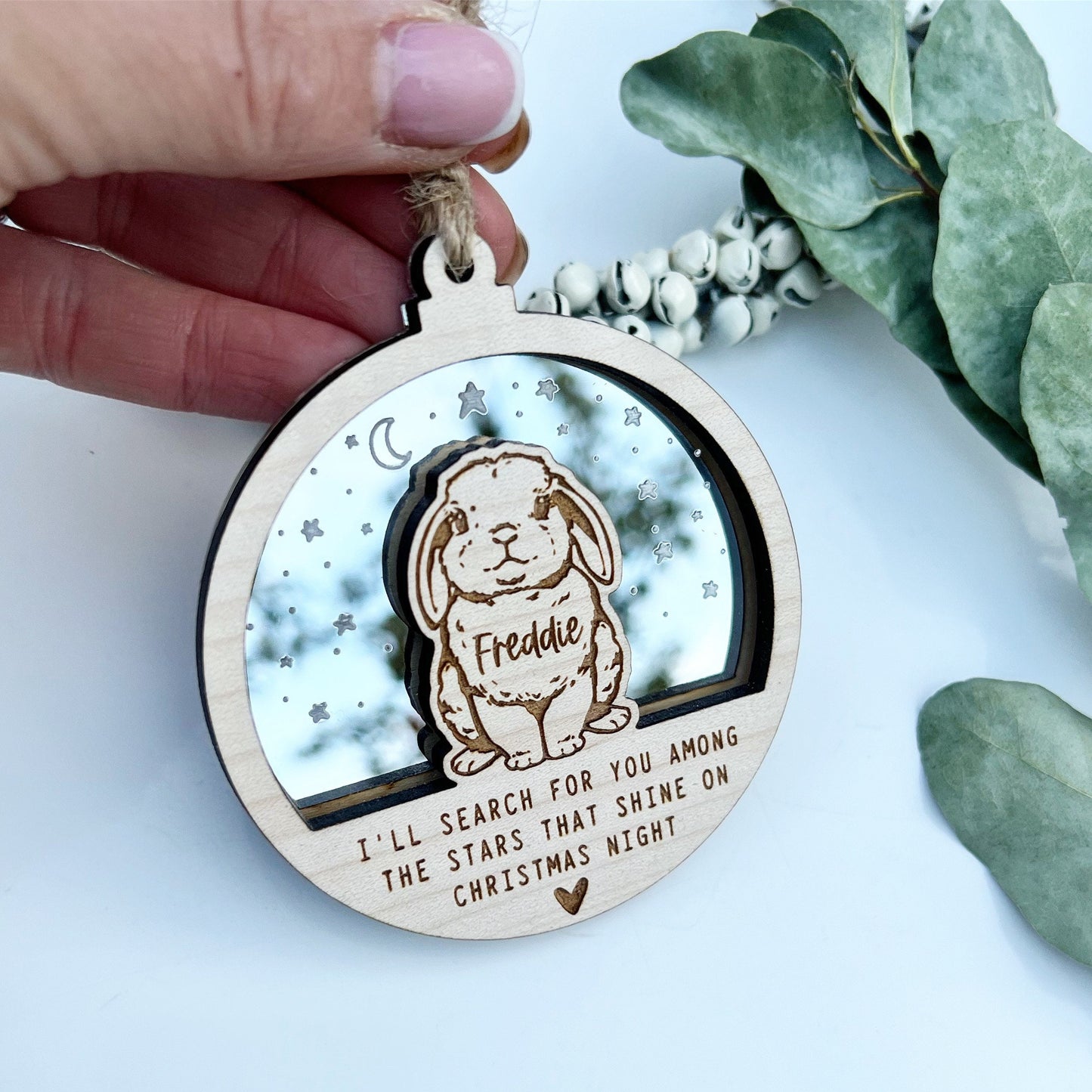 Rabbit memorial Christmas ornament, Christmas bunny memorial ornament, Rabbit Christmas, Personalised rabbit ornament, Bunny lover gift