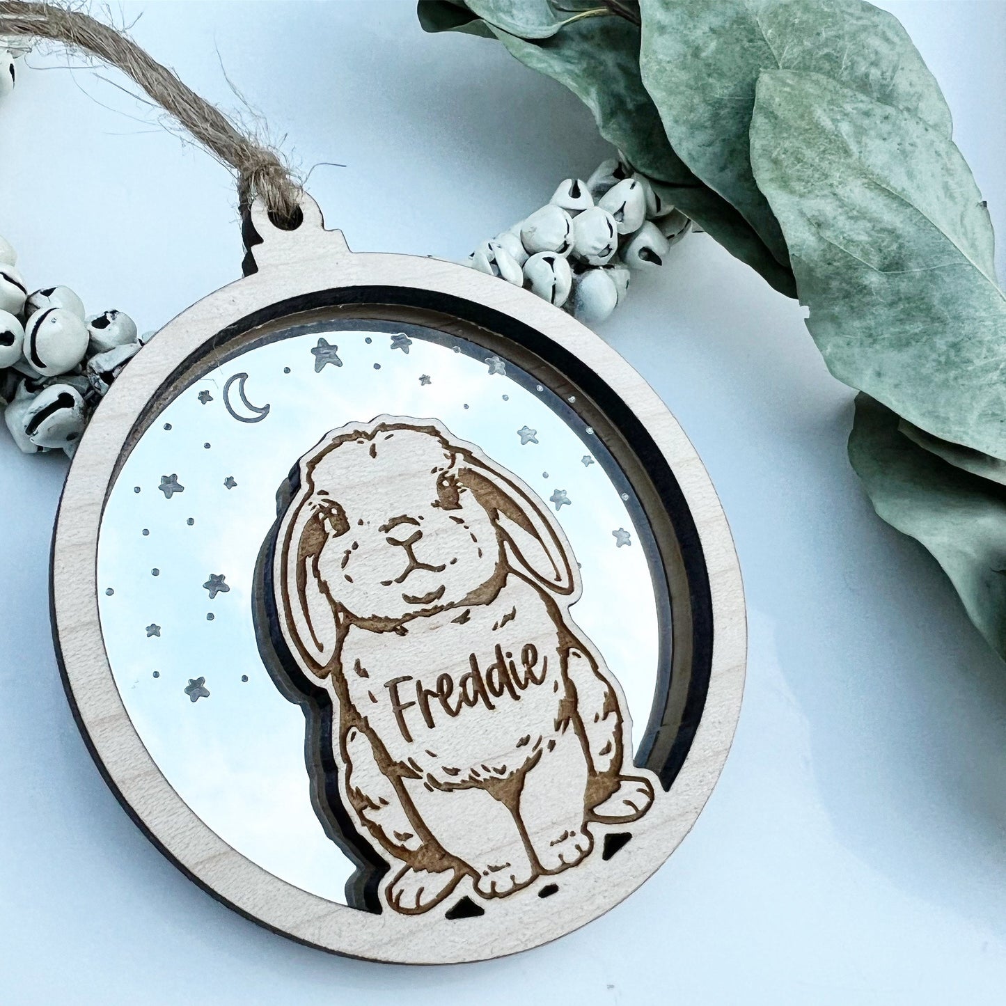 Rabbit moon and stars ornament