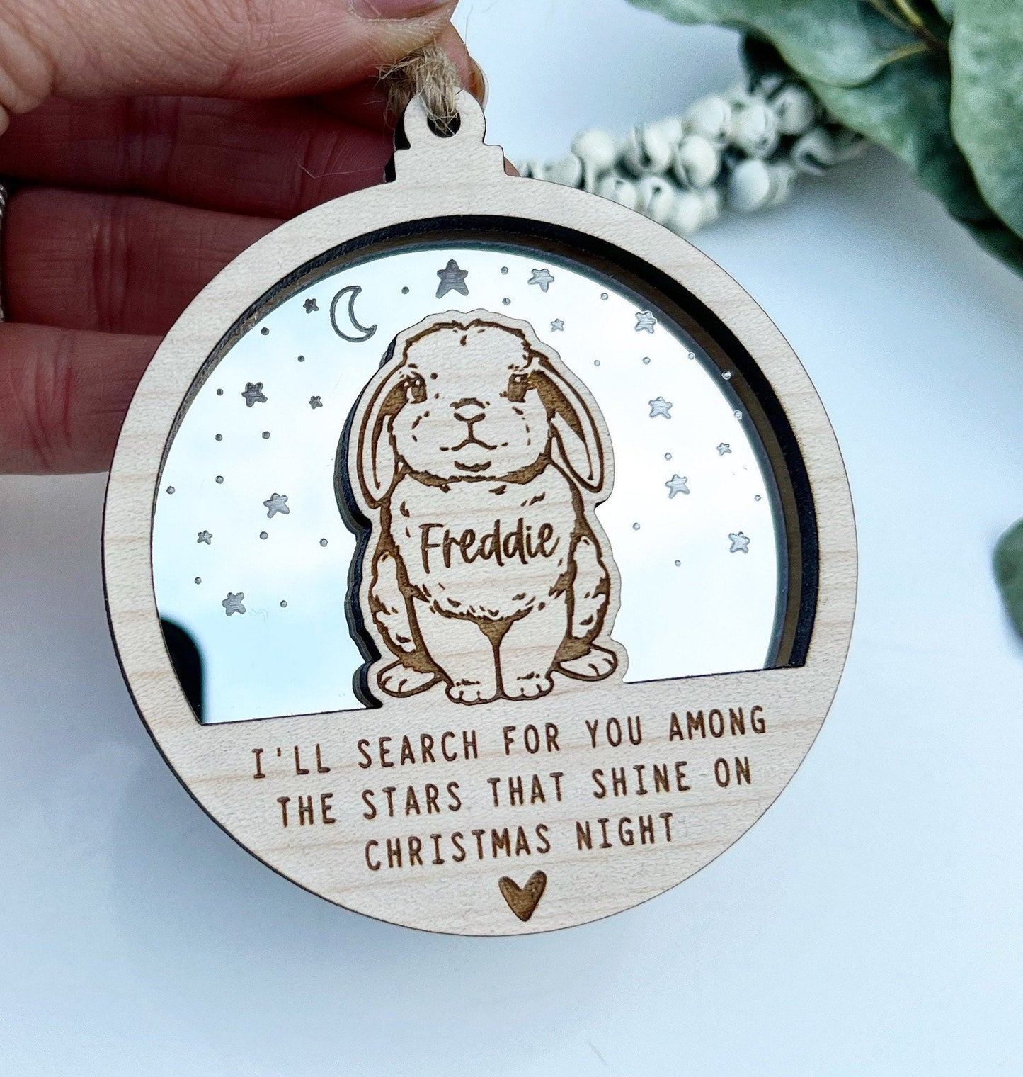 Rabbit memorial Christmas ornament, Christmas bunny memorial ornament, Rabbit Christmas, Personalised rabbit ornament, Bunny lover gift