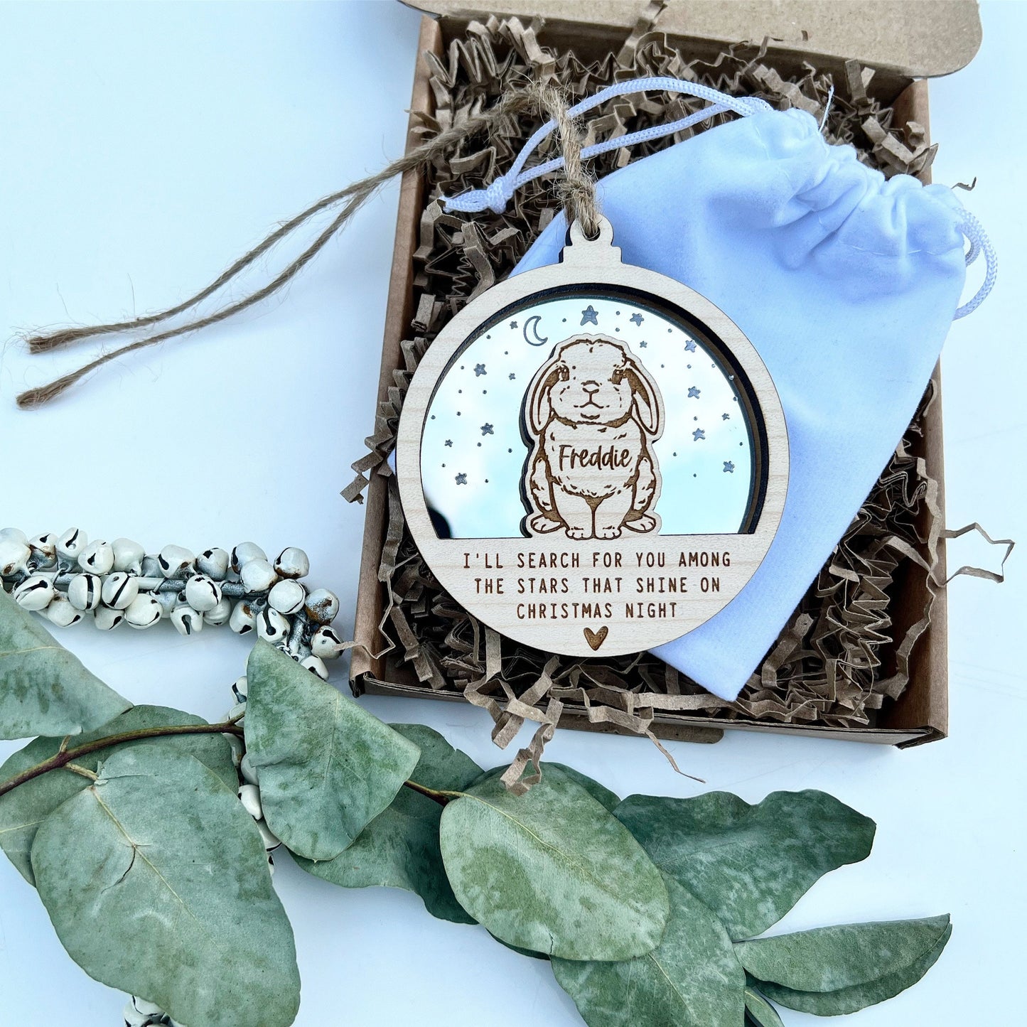 Rabbit memorial Christmas ornament, Christmas bunny memorial ornament, Rabbit Christmas, Personalised rabbit ornament, Bunny lover gift