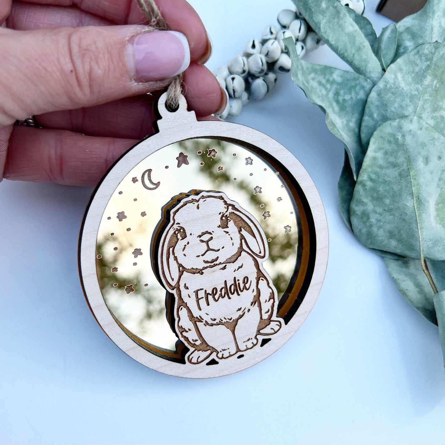 Rabbit moon and stars ornament