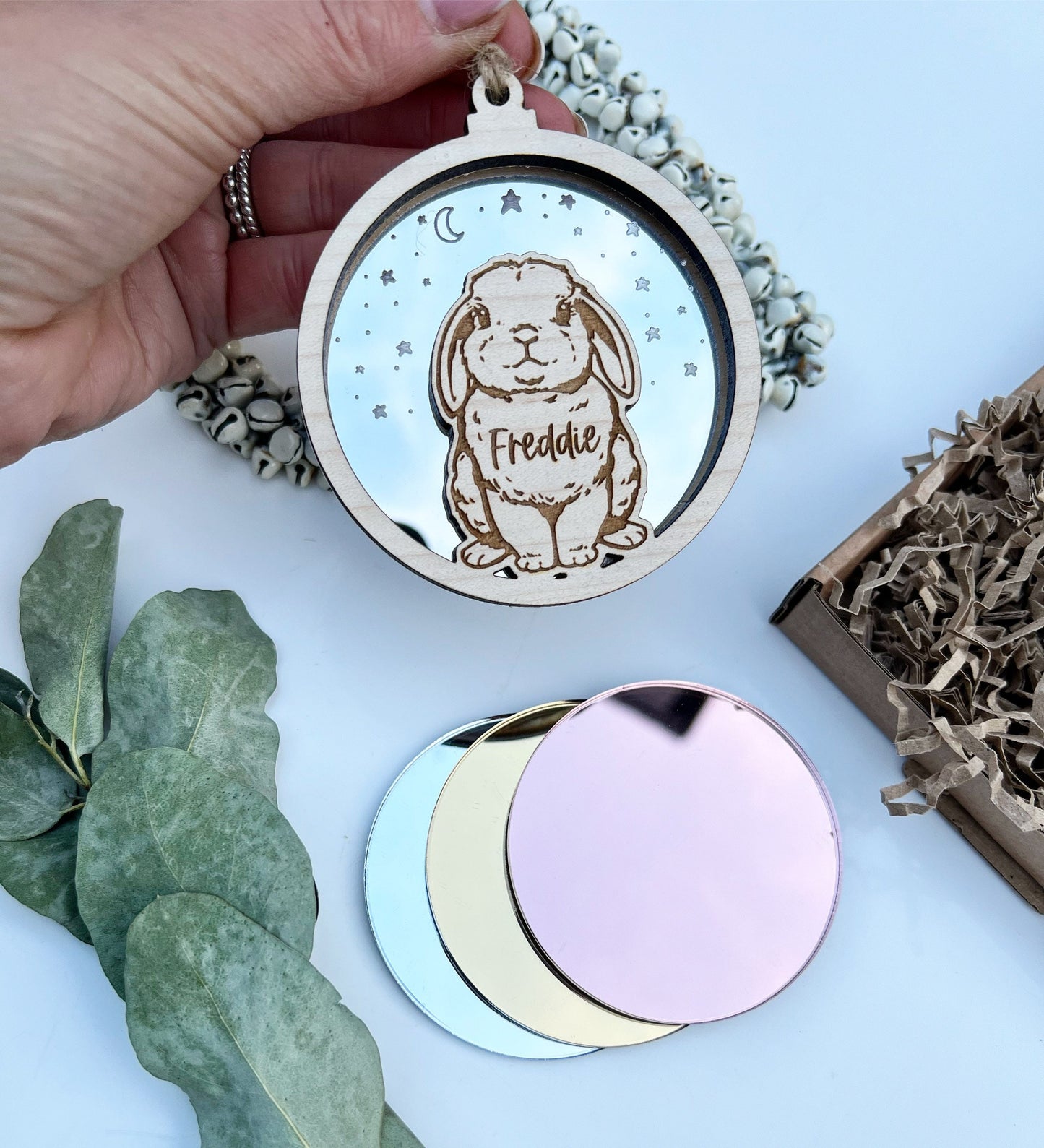 Rabbit moon and stars ornament